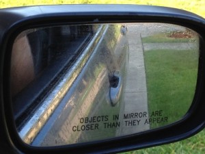 Objects in the mirror are closer than they appear
